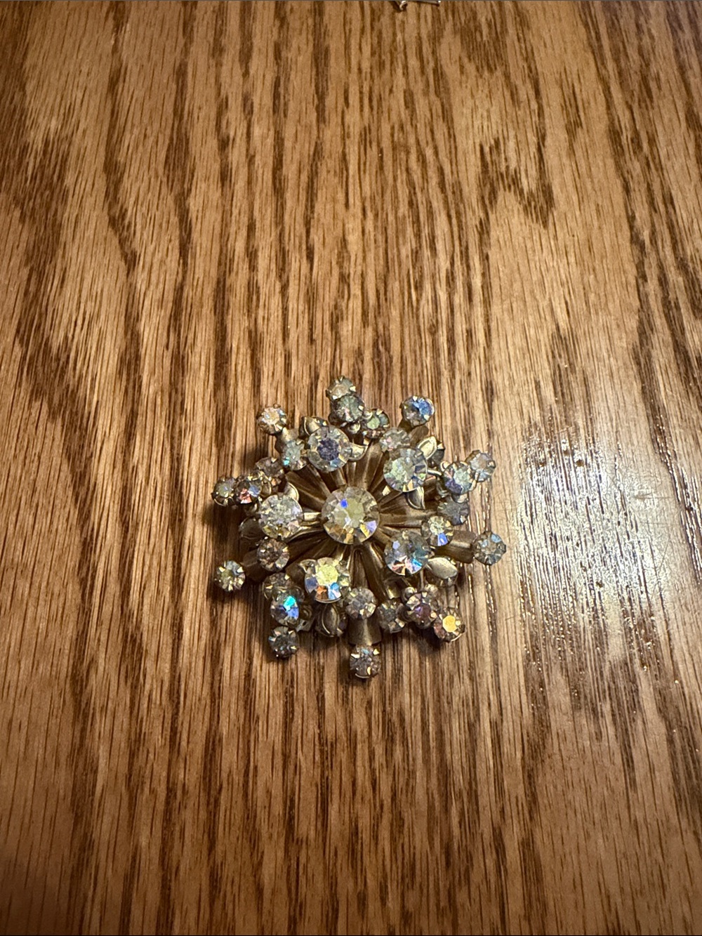 Gold-Tone Aurora Borealis Crystal Flower Brooch - Women Jewelry